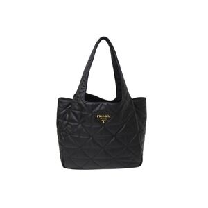 PRADA quilted tote bag handbag leather Black